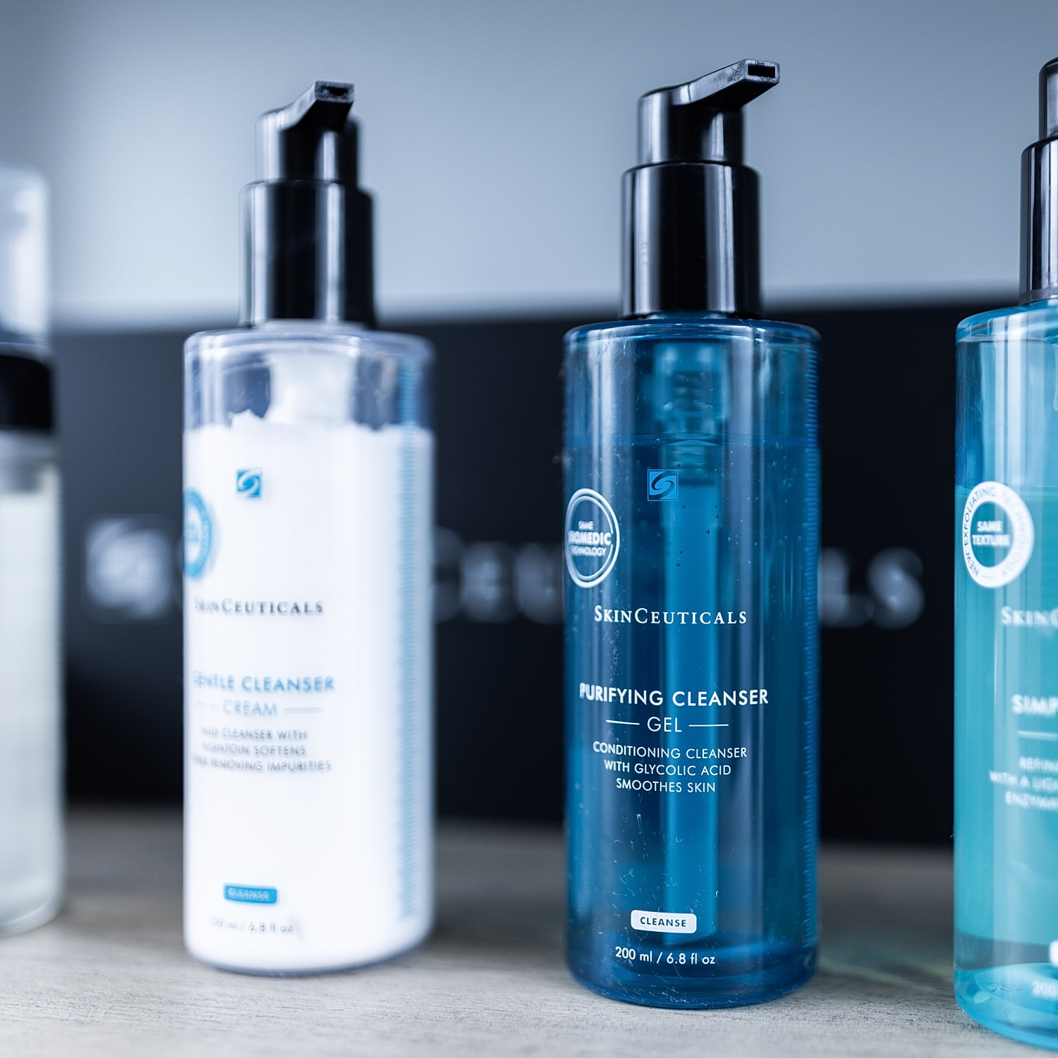 SkinCeuticals facial cleansers on a shelf