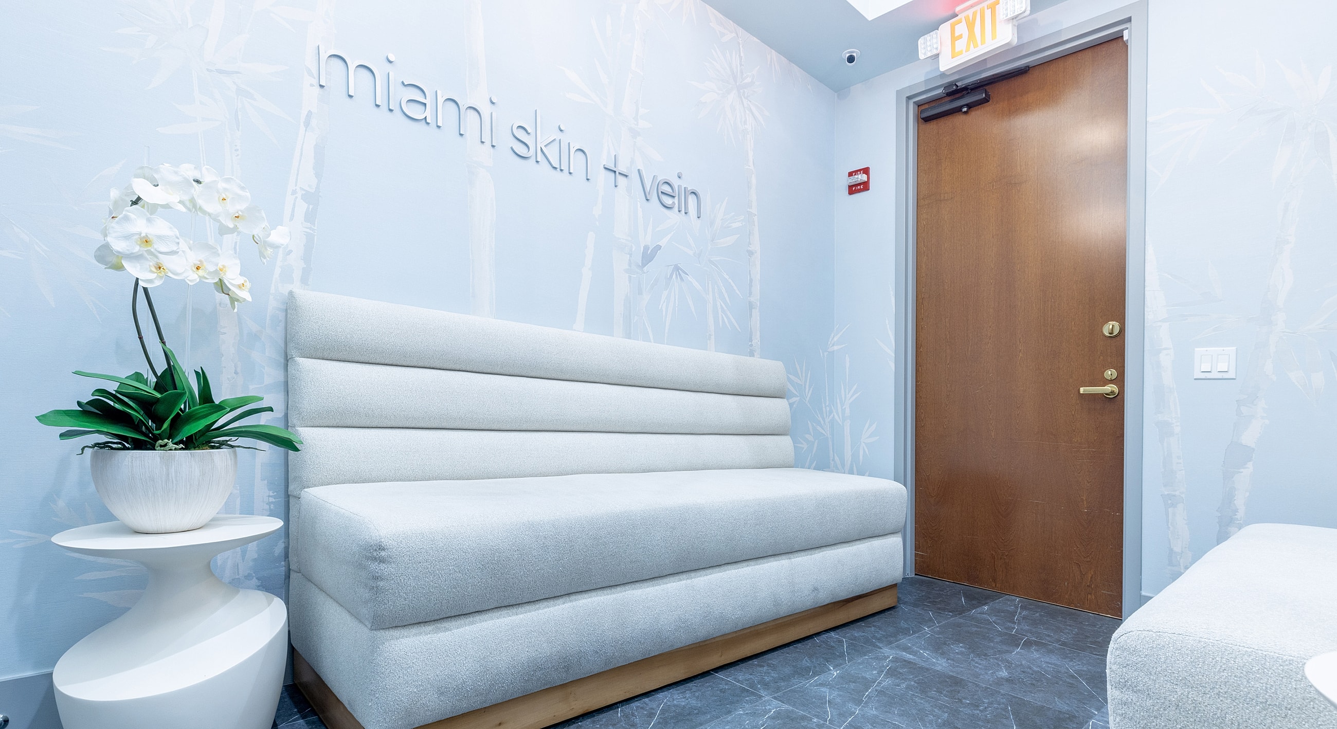 Modern waiting area of a skin clinic.